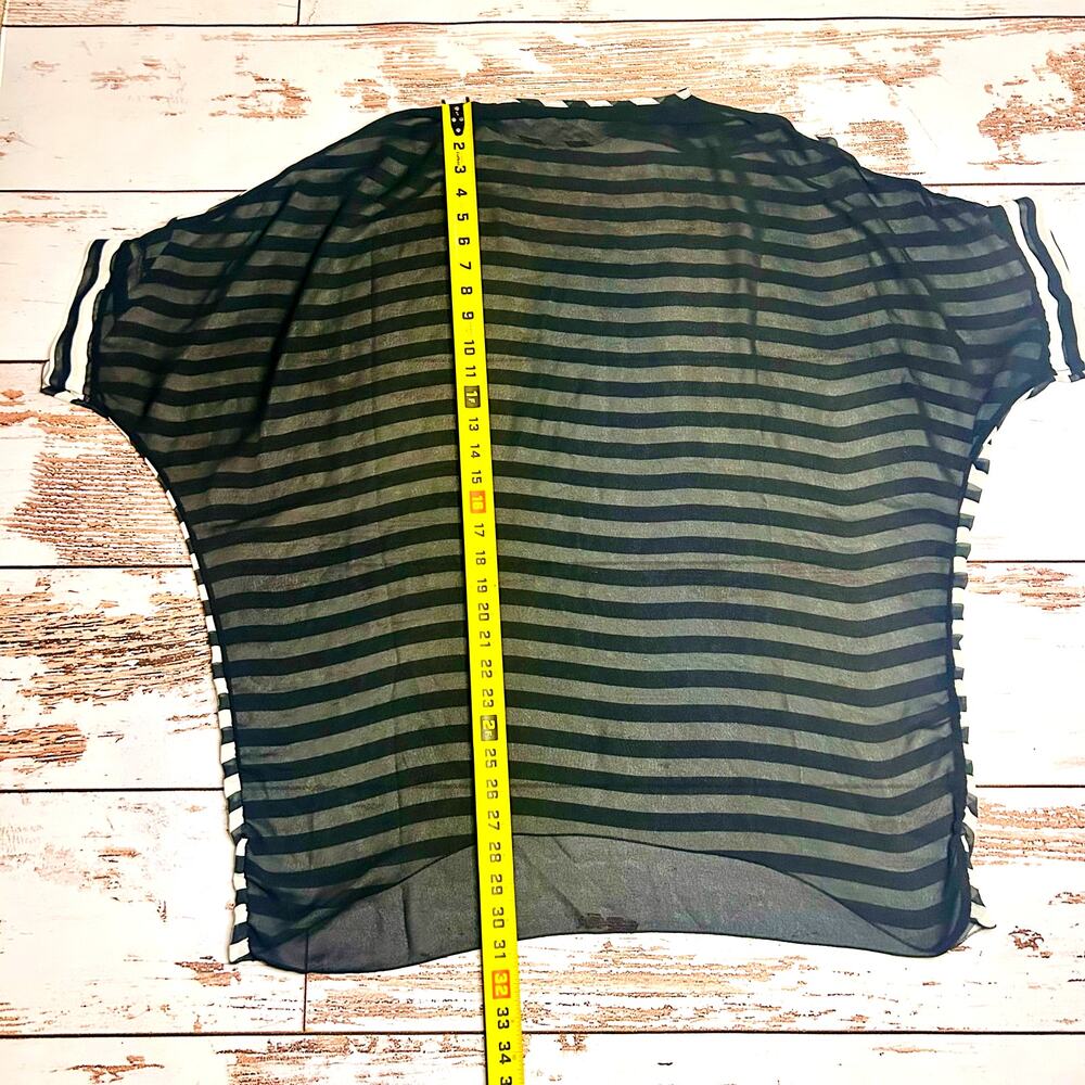 ⚫⚪Black White Striped Sheer Cover Up OSFM Beach Vacation - Picture 11 of 12